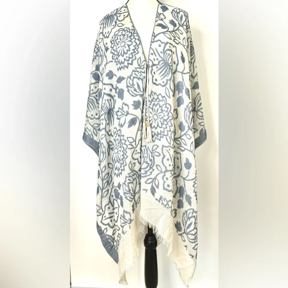 MARC New York Andrew Marc Jacquard Floral Kimono‎ Duster Shall Poncho Wrap OSFA